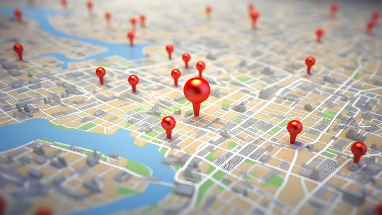 Red pins on map
